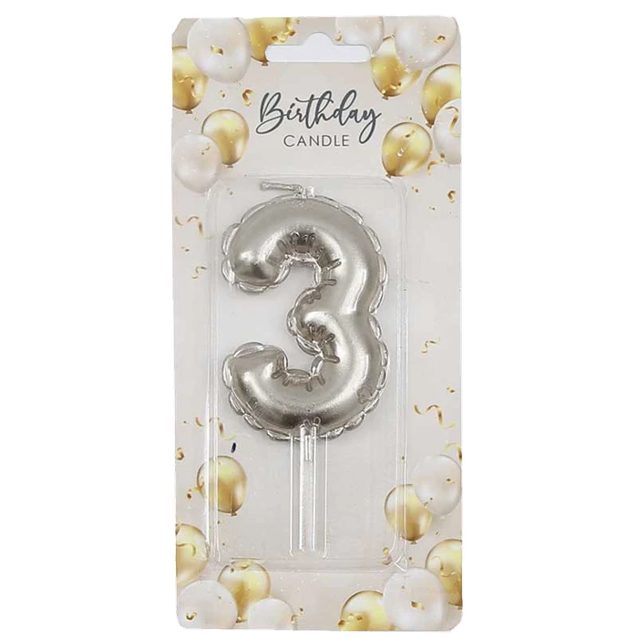 6Cm Silver Balloon Shaped Numeral 3
