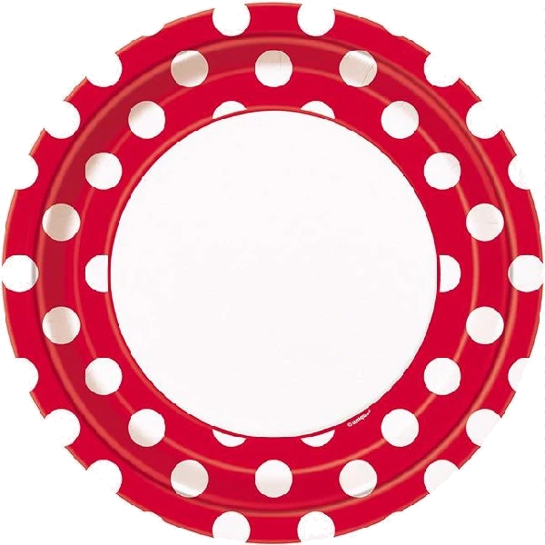 8PK 9IN RUBY RED DOTS PLATES