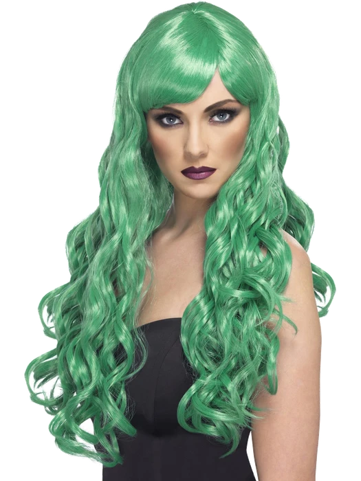 Desire Long Curly Wig with Fringe — Green