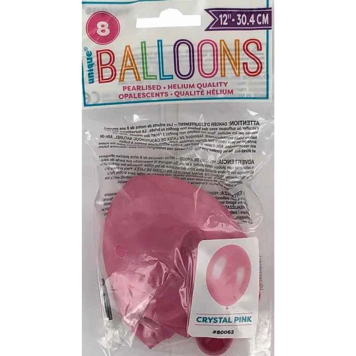 (8) Crystal Pink Pearlised Balloons