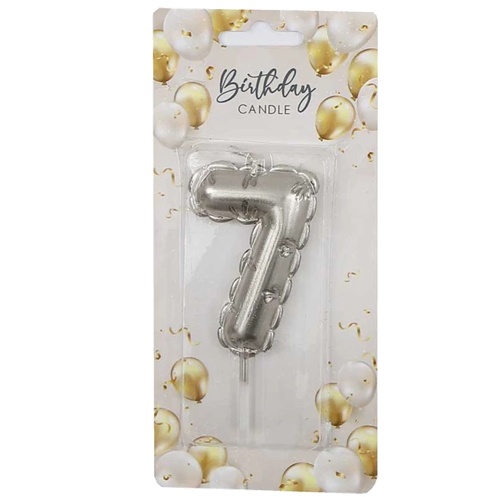 6Cm Silver Balloon Shaped Numeral 7 Candle