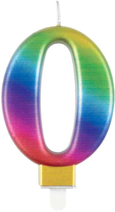Metallic Rainbow Number 0 Birthday Candle