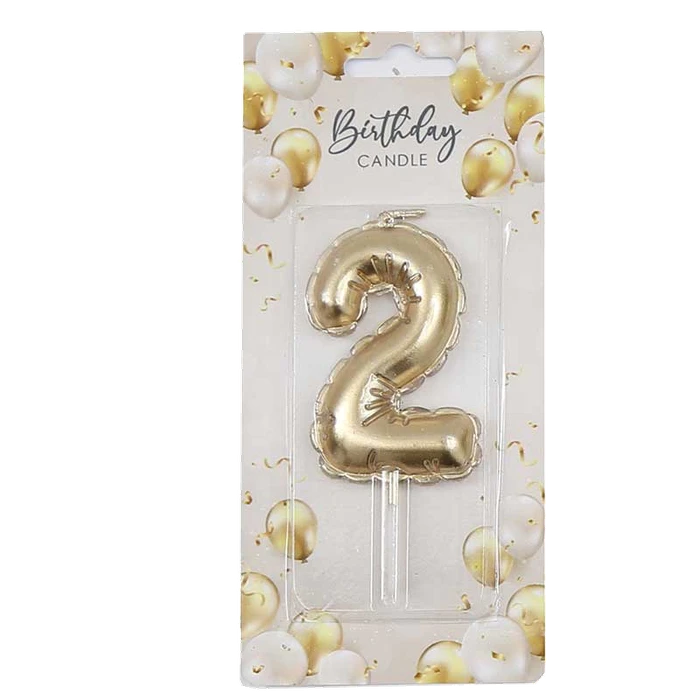 6Cm Gold Balloon Shaped Numeral 2 Candle