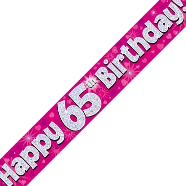 9FT 65TH BIRTHDAY PINK BANNER