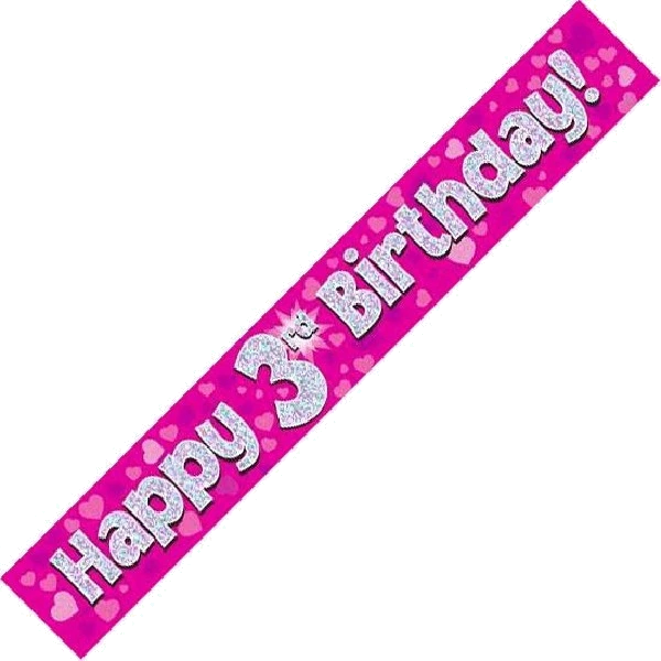 9FT PINK HOLO. 3RD B/DAY BANNER