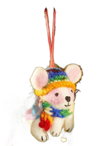 (Pk6)Felt Rabbit In Rainbow Knitted Wool Hat 7X5X8Cm