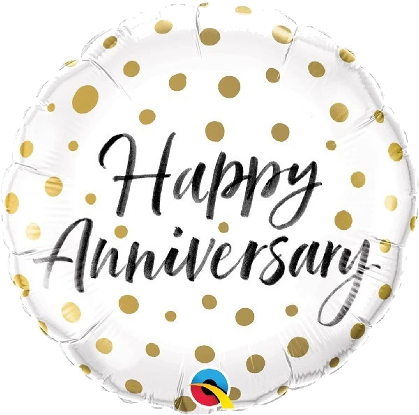 18IN HAPPY ANNIVERSARY GOLD DOTS FOIL BALLOON