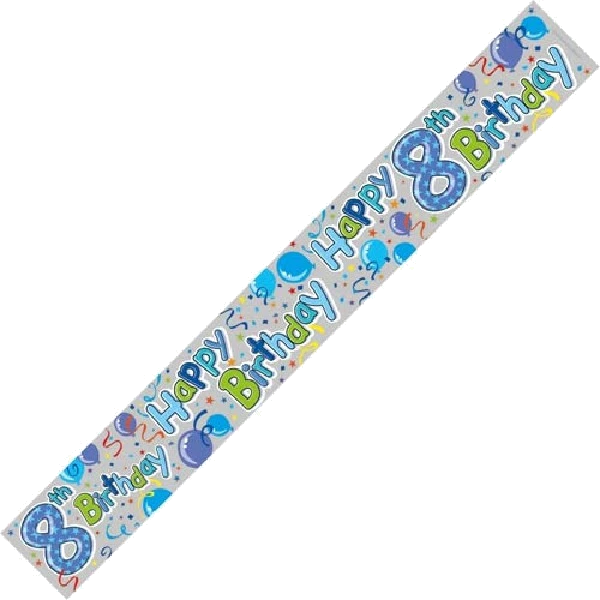 8TH BIRTHDAY BOY HOLO 9FT BANNER