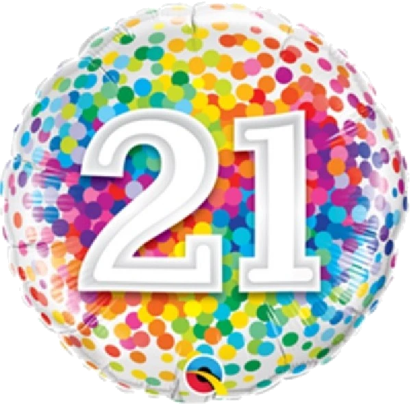 18IN 21ST RAINBOW CONFETTI FOIL BALLOON