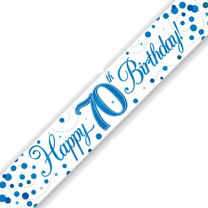 9Ft 70Th Birthday Blue Sparkling Fizz Banner