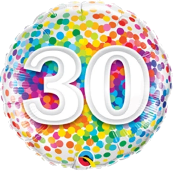 18IN 30TH RAINBOW CONFETTI FOIL BALLOON