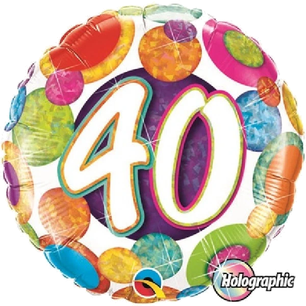 18IN HOLOGRPH 40TH BIG DOTS & GLITZ FOIL