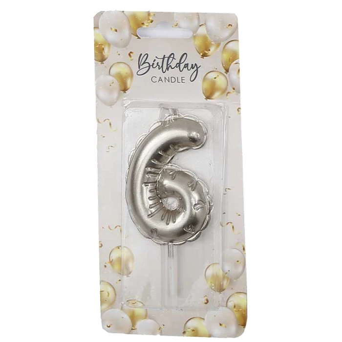 6Cm Silver Balloon Shaped Numeral 6 Candle