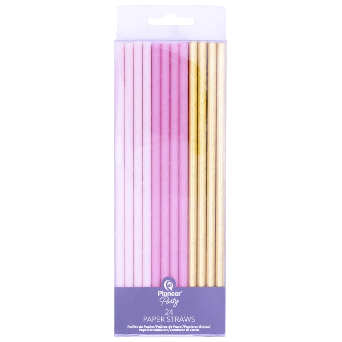 24Pk Pink & Gold Paper Straws