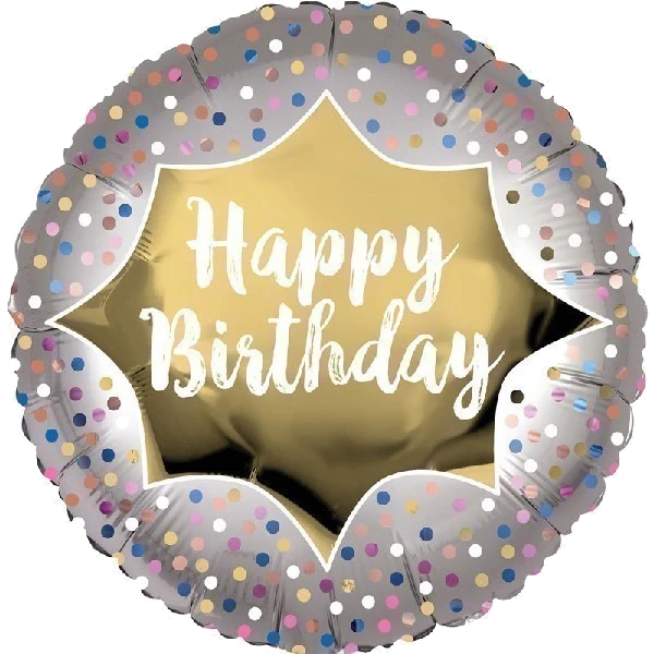18IN BIRTHDAY SATIN GOLD BURST FOIL BALLOON