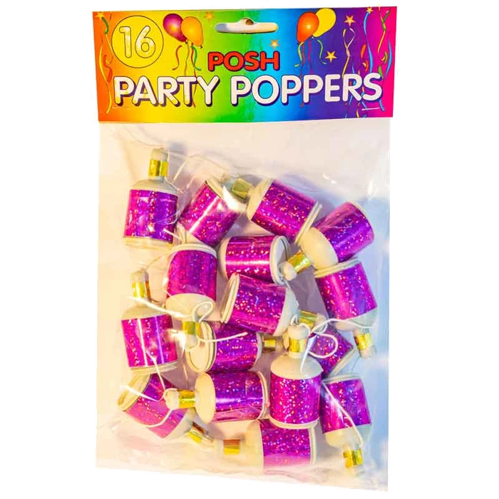 16PK HOLOGRAPHIC PINK PARTY POPPERS