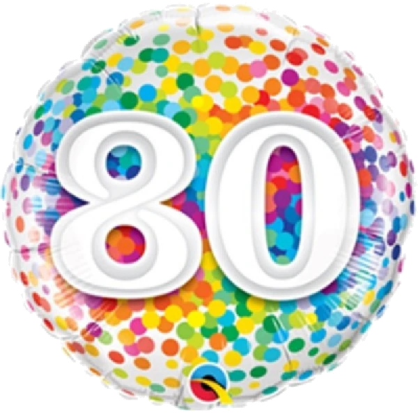 18IN 80TH RAINBOW CONFETTI FOIL BALLOON