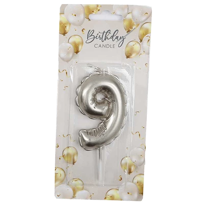 6Cm Silver Balloon Shaped Numeral 9 Candle