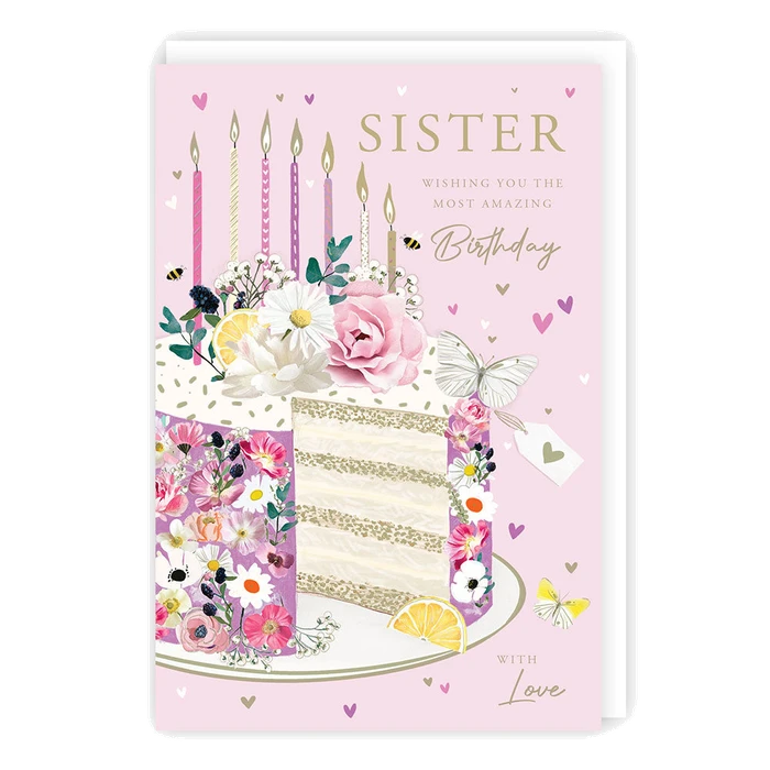HB - Sister - Birthday Cake - Foil/Emb 152x227