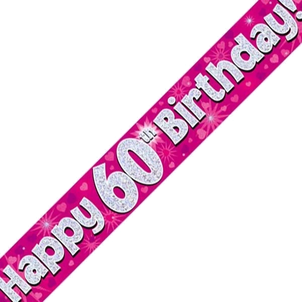 9FT 60TH BIRTHDAY PINK BANNER