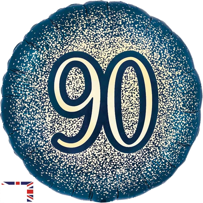 18In 90Th Glitter Birthday Navy Gold Foil Balloon