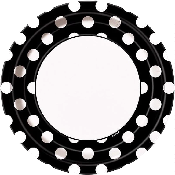 8PK 9IN BLACK DOTS PLATES