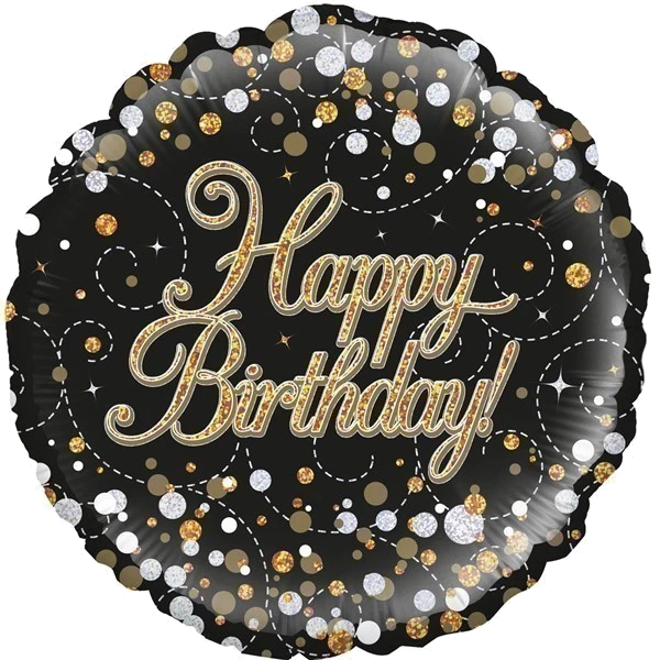 18IN FIZZ B/DAY BLACK & GOLD FOIL BALLOON