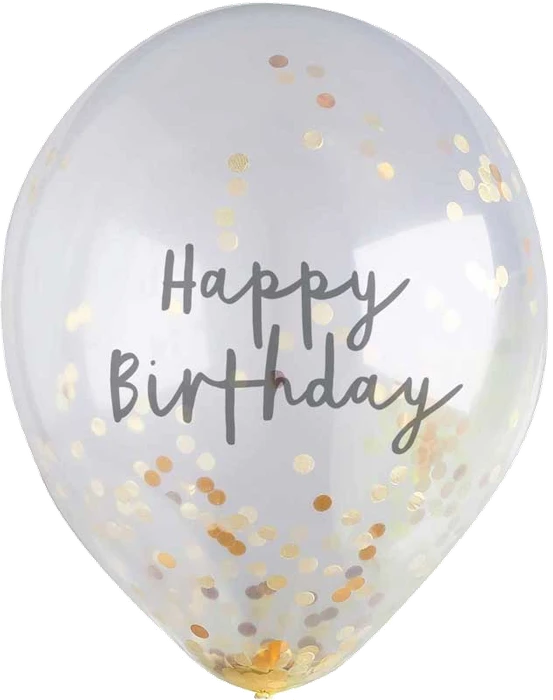 (5) 12In Gold Happy Birthday Confetti Balloon