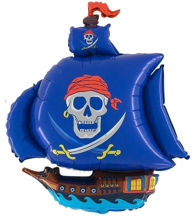 30In Blue Pirate Ship Shaped Foil Balloon