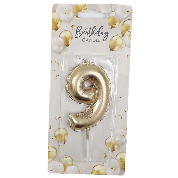 6Cm Gold Balloon Shaped Numeral 9 Candle
