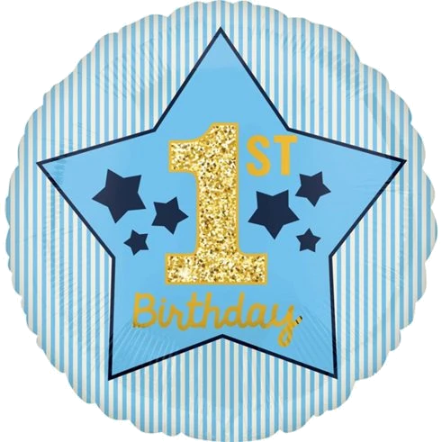 18In Birthday Boy Blue & Gold Foil Balloon