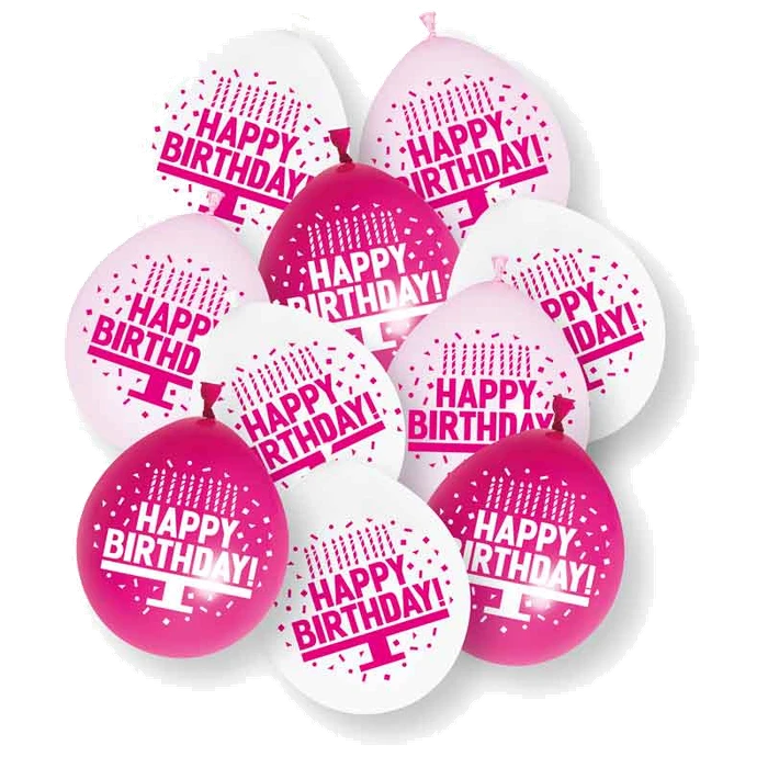 10PK 9in ASST PINK HAPPY BIR