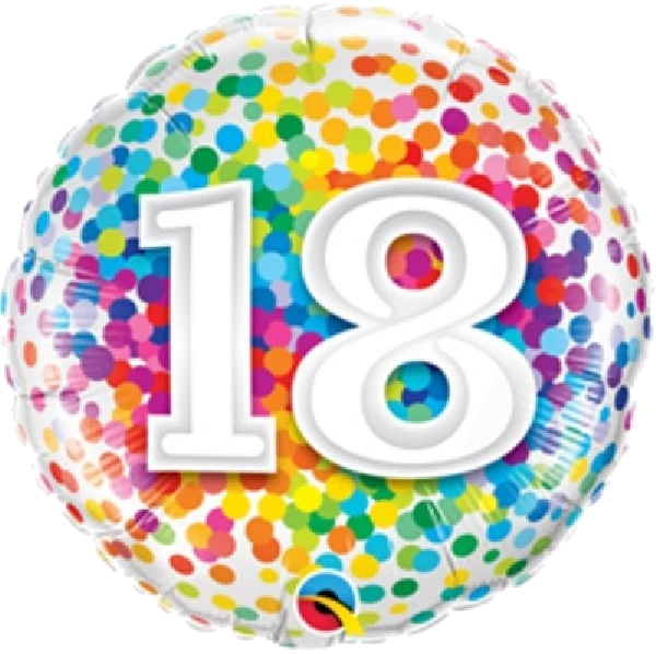 18IN 18TH RAINBOW CONFETTI FOIL BALLOON