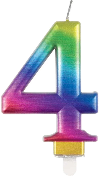 Metallic Rainbow Number 4 Birthday Candle