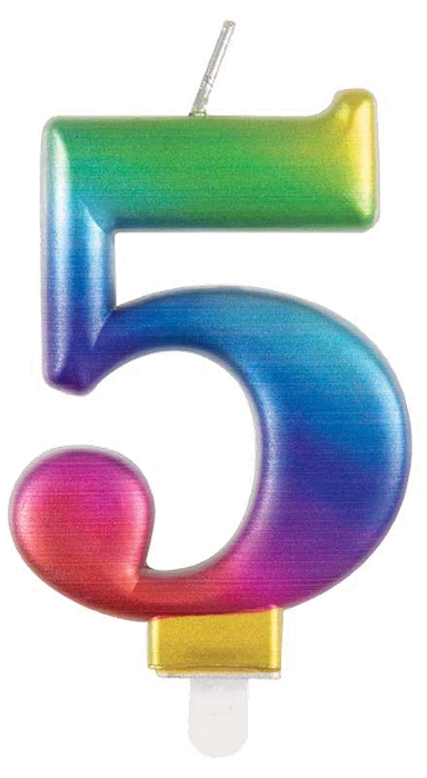 Metallic Rainbow Number 5 Birthday Candle