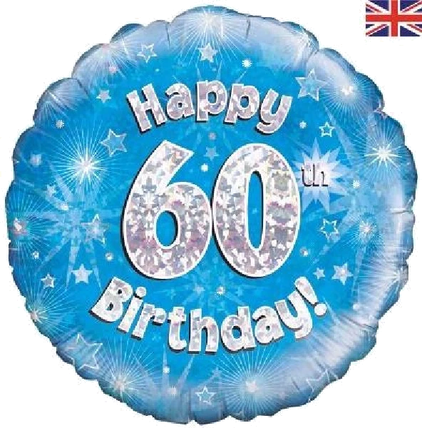 60TH B/DAY BLUE HOLO 18IN FOIL
