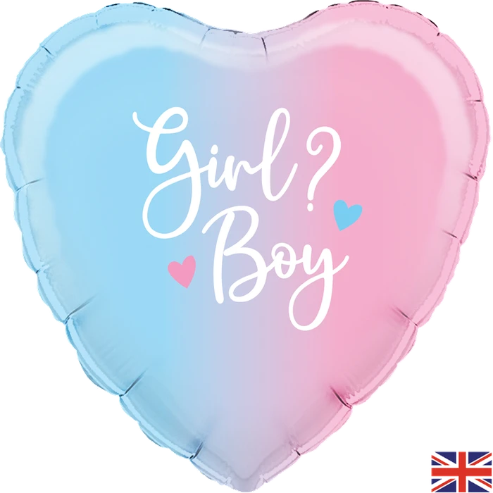18In Ombre Heart Gender Reveal Foil Balloon