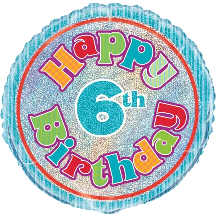 18In Age 6 Birthday Prism Round Foil Balloon