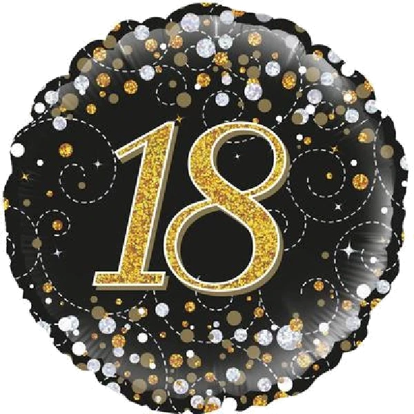 18IN FIZZ 18TH BLACK & GOLD HOLO FOIL