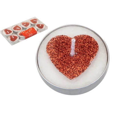 Valentines Glitter Heart Tealight Candles 8 Pack
