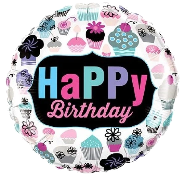 18IN B/DAY CUPCAKES EMBLEM FOIL BALLOON