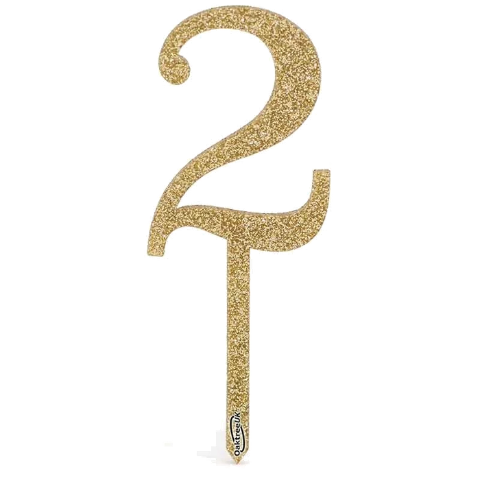 No.2 Acrylic Sparkling Fizz Gold Cake Topper