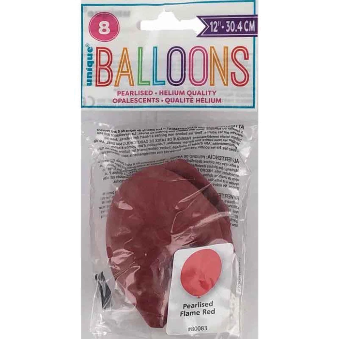 (8) 12In Flame Red Pearlised Balloons