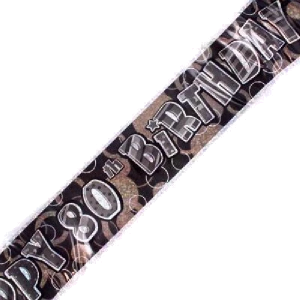 9FT BLACK GLITZ 80TH B/DAY BANNER