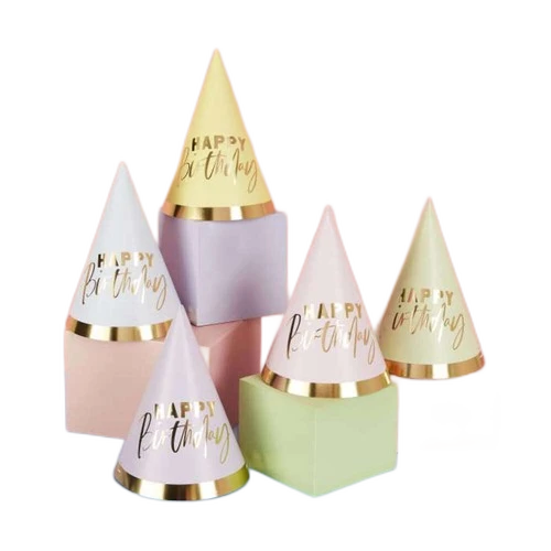 10Pk Pastel Happy Birthday Paper Party Hats