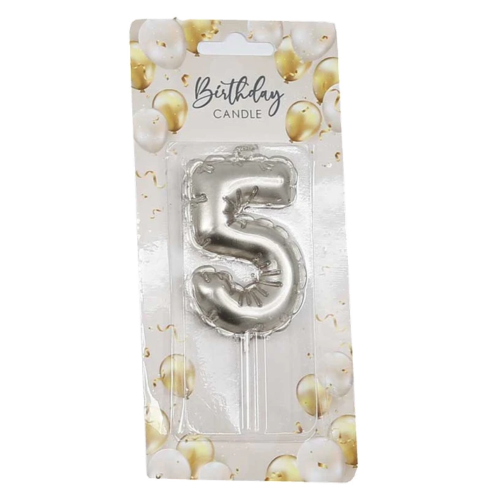 6Cm Silver Balloon Shaped Numeral 5 Candle