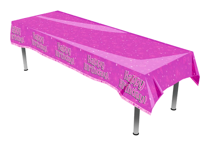 Happy Birthday Pink Plastic Table Cover