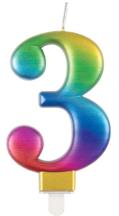 Metallic Rainbow Number 3 Birthday Candle
