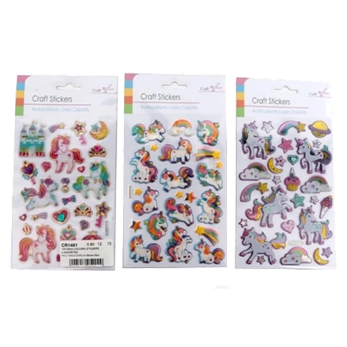 SIL CRAFT STICKERS UNICORN ASSORTED 10x19CM