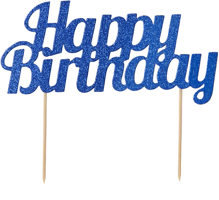 Glitter Happy Birthday Cake Topper Blue